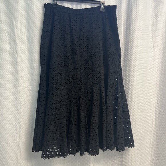 Coldwater Creek Women’s Black Eyelet Bias Cut Midi Skirt Large Cottagecore - Picture 4 of 5